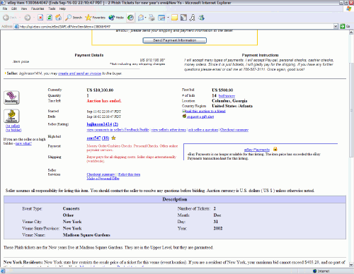 expensive ebay tickets